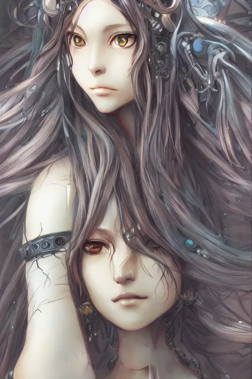 Image similar to anime medusa portrait, art by krenzcushart, by yoshitaka amano, kentaro miura, artgerm, wlop, artsyle of nier automata concept art