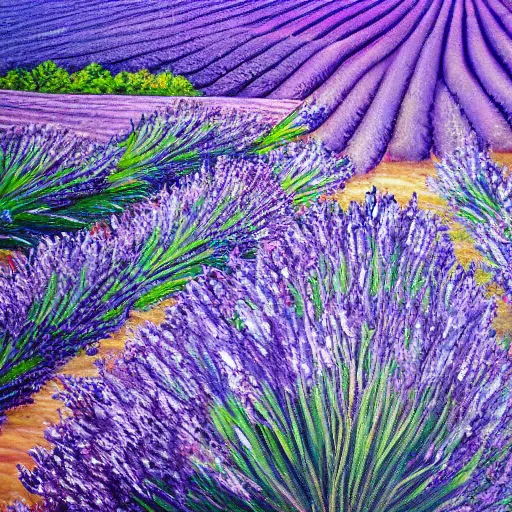 Image similar to highly detailed oil painting of field of lavender in france