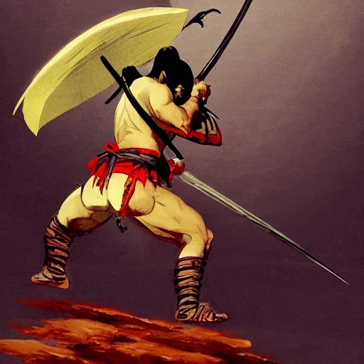 Image similar to samurai by frank frazetta, striking a pose, fantasy, dungeons & dragons, sharp focus, striking, artstation contest winner, detailed