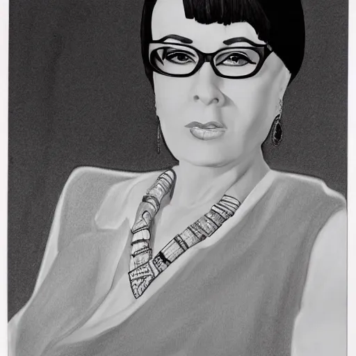 Prompt: pencil illustration of Edith head highly detailed, cinematic,