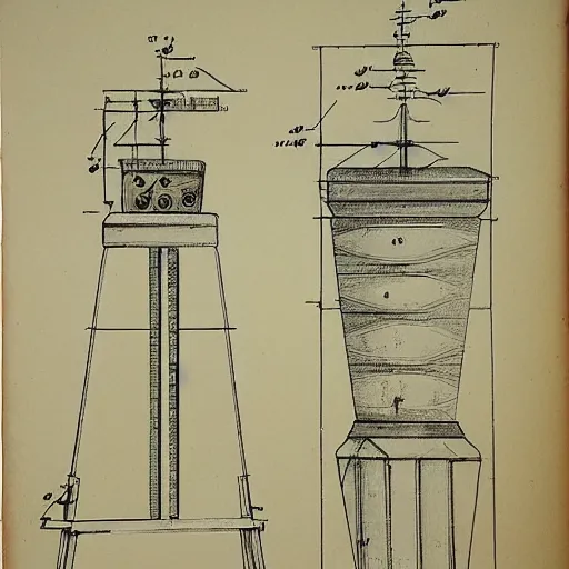 Prompt: antique technical drawing old ink on paper