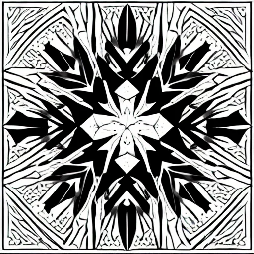 Prompt: geometric, snowflake black and white line art