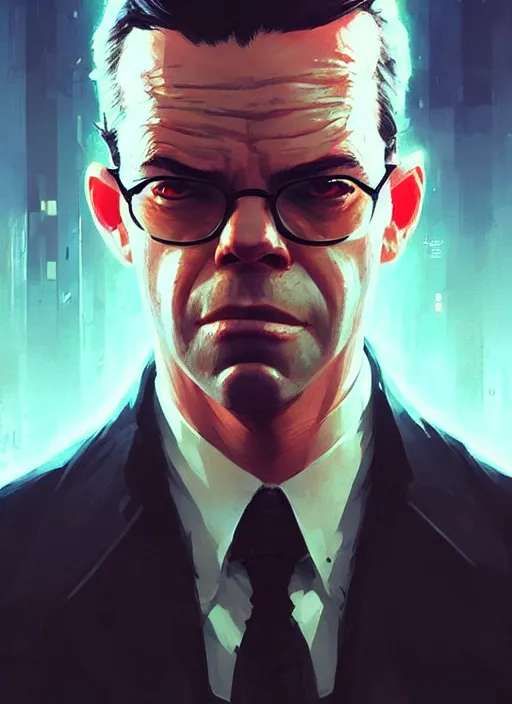 Image similar to highly detailed portrait of agent smith ( matrix ), epic, photographic realistic background, by atey ghailan, by greg rutkowski, by greg tocchini, by james gilleard, by joe fenton, by kaethe butcher, trending on instagram, award winning details