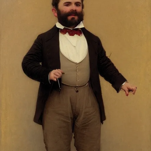 Image similar to detailed portrait painting of gentleman fantasy dwarf wearing brown tuxedo by William-Adolphe Bouguereau