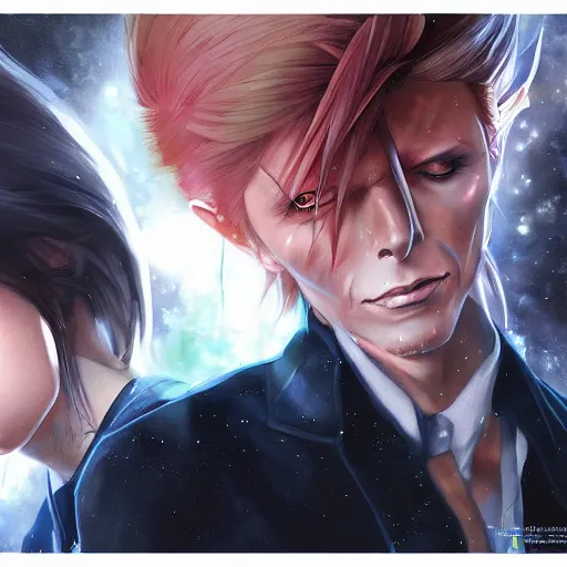 Image similar to an anime portrait of david bowie, by stanley artgerm lau, wlop, rossdraws, james jean, andrei riabovitchev, marc simonetti, da vinci, and sakimichan, tranding on artstation