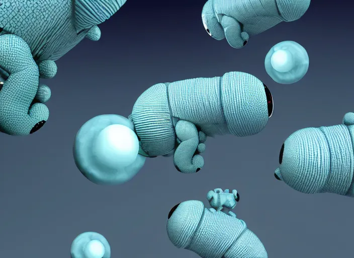 Prompt: tardigrade virtual pet, cute cgi render, made of simple spheres and cylinders, vintage computer graphics