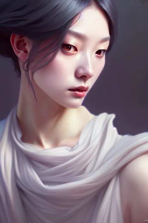 Prompt: beautiful digital painting of hoyeon jung gray background with high detail, 8 k, stunning detail, works by artgerm, greg rutkowski and alphonse mucha, unreal engine 5, 4 k uhd