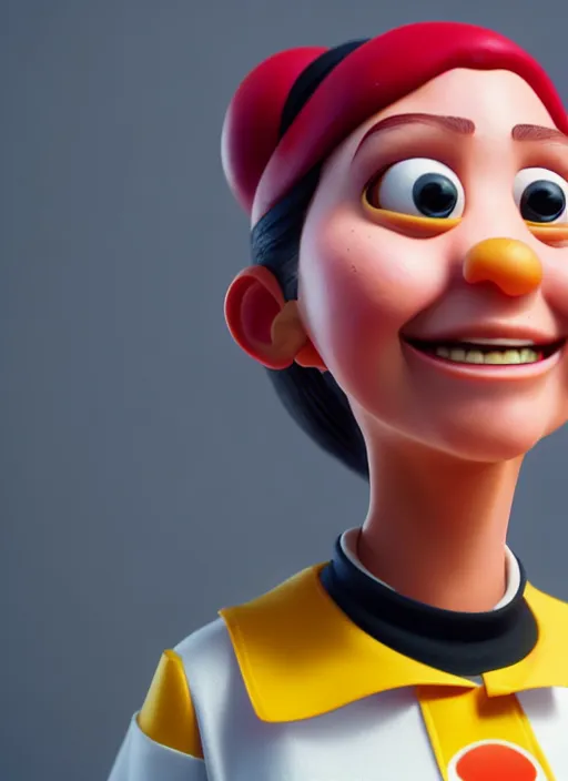 Prompt: a young woman working at burgerking in 1 9 8 5, pixar character design, rendering, artstation trending, cgsociety, golden ratio, octane render, ray traced, 8 k