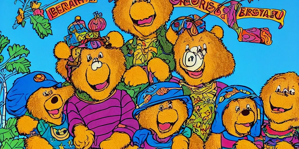 Image similar to grateful dead Berenstain bears, surrealism aesthetic, detailed facial expressions