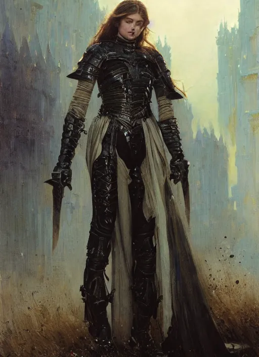 Image similar to beautiful blueeyed woman wearing simple black medieval armour, detailed by gaston bussiere, bayard wu, greg rutkowski, giger, maxim verehin, greg rutkowski, masterpiece, sharp focus, cinematic lightning