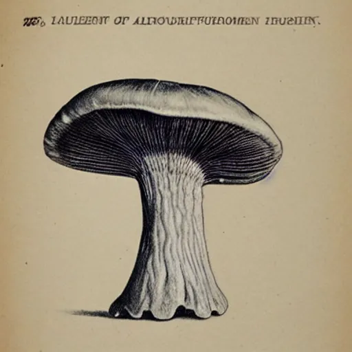 Image similar to botanical illustration of an alien mushroom. naturalist color illustration, textbook drawing, drawn on vellum, detailed illustration, nobel prize