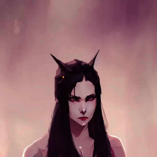 Image similar to female human vampire witch in the style of greg rutkowski, makoto shinkai, trending on artstation, character design, concept art, pretty face, highly detailed, long black hair, portrait, digital art