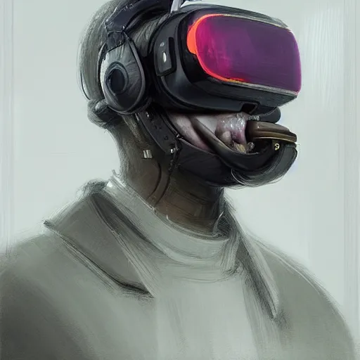 Image similar to Portrait of a man by Greg Rutkowski, symmetrical face, a marine with a helmet, using a VR Headset, Kubric Stare, with a cigarete in his mouth, crooked smile, he's wearing a tacitcal gear, highly detailed portrait, scifi, digital painting, artstation, book cover, cyberpunk, concept art, smooth, sharp foccus ilustration, Artstation HQ