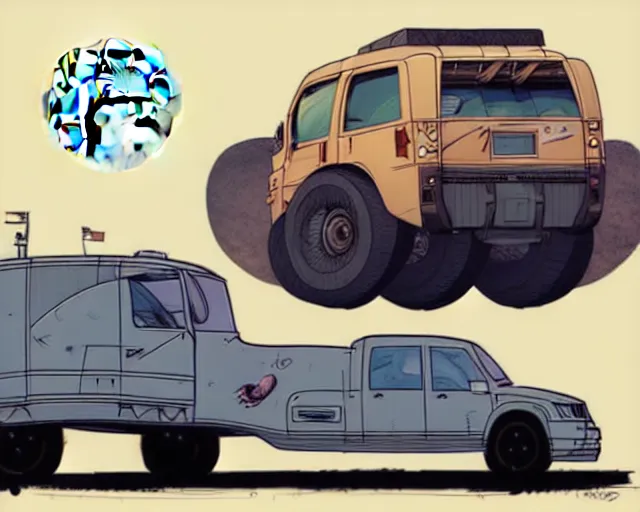 Image similar to a study of cell shaded cartoon huge truck limousine, in front of a big moon, illustration, wide shot, muted colors, post grunge, concept art by josan gonzales and wlop, david rubin, mike mignola, laurie greasley, highly detailed, sharp focus, trending on artstation, hq, deviantart, art by artgem