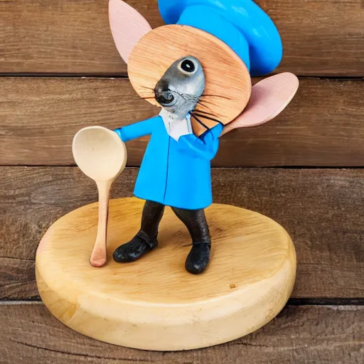 Prompt: blue rat with chef's hat holding a wooden spoon