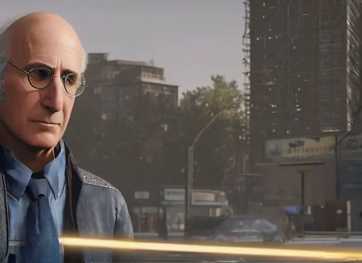 Prompt: video game still of larry david in the video game detroit become human,