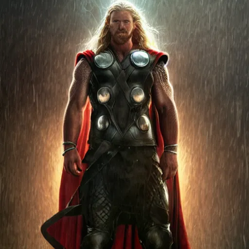 Prompt: thor in a thunderstorm, au naturel, hyper detailed, digital art, trending in artstation, cinematic lighting, studio quality, smooth render, unreal engine 5 rendered, octane rendered, art style by klimt and nixeu and ian sprigger and wlop and krenz cushart