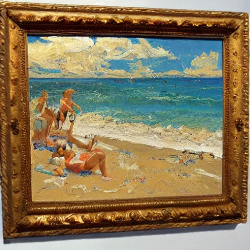 Prompt: oil paint impasto reliefs, italian beach scene, an artwork by charles w. bartlett