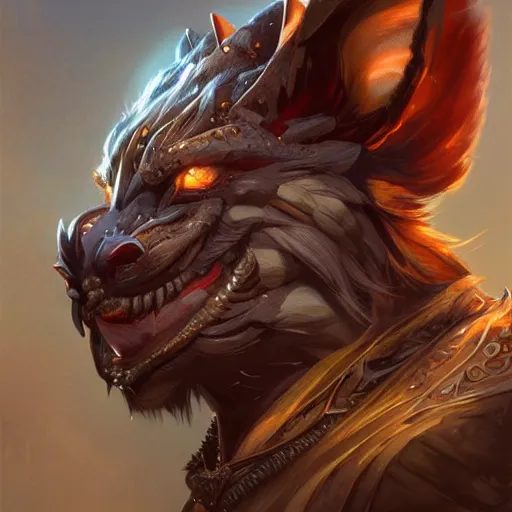 Image similar to portrait of Charr from Guild Wars 2, D&D, fantasy, intricate, elegant, highly detailed, digital painting, artstation, concept art, smooth, sharp focus, illustration, art by artgerm and greg rutkowski and peter mohrbacher