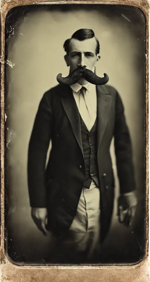 Image similar to a wet plate photograph, a portrait of a well dressed man with a walrus mustache