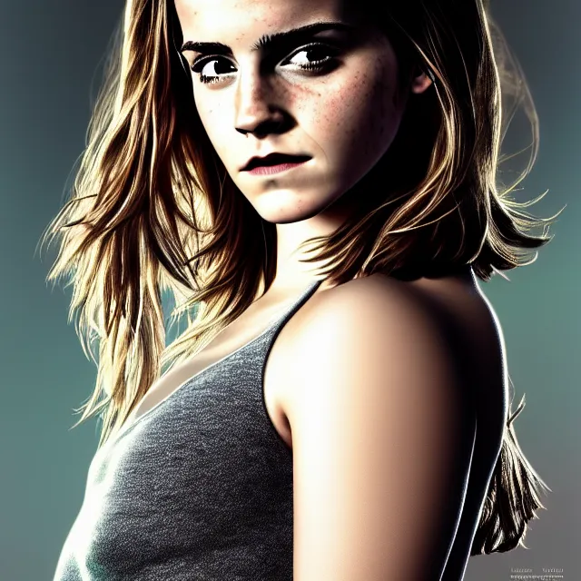 Prompt: emma watson, fit body, highly detailed, 4 k, hdr, smooth, sharp focus, high resolution, award - winning photo, boris valejo, photorealistic