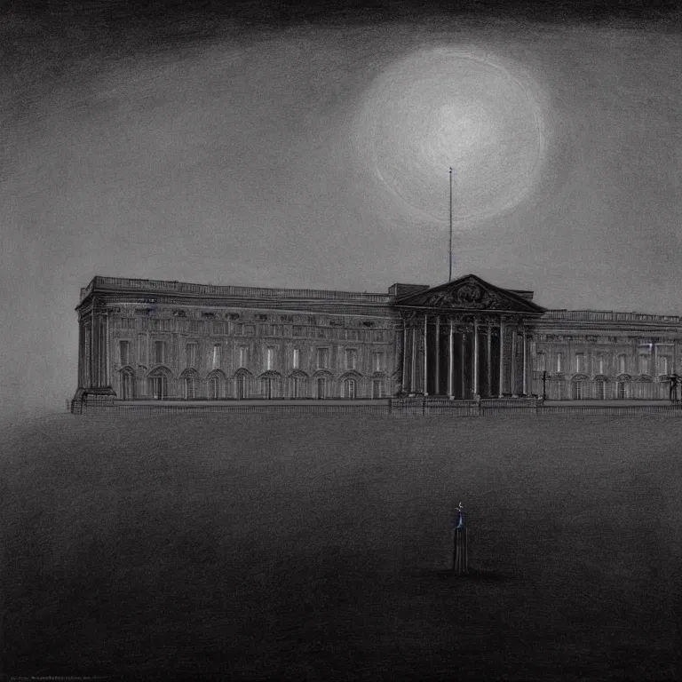 Image similar to solidity and eternity buckingham palace, lovecraft, concept art by beksinski and jean delville, dramatic lighting, ultra hd, hdr, 8 k