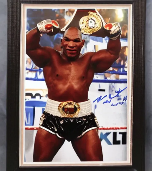 Prompt: autographed picture of mike tyson as heavy weight champion of the world