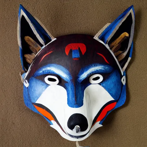 Image similar to painted wooden wolf spirit mask, pacific northwest indigenous style