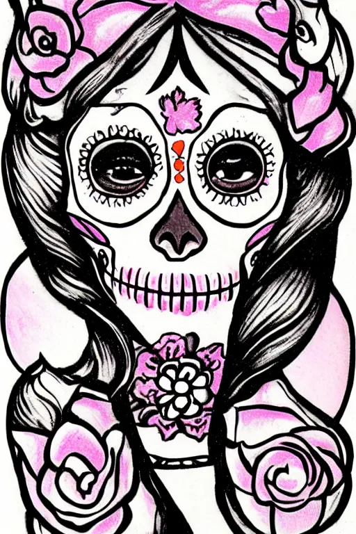 Prompt: illustration of a sugar skull day of the dead girl, art by man ray