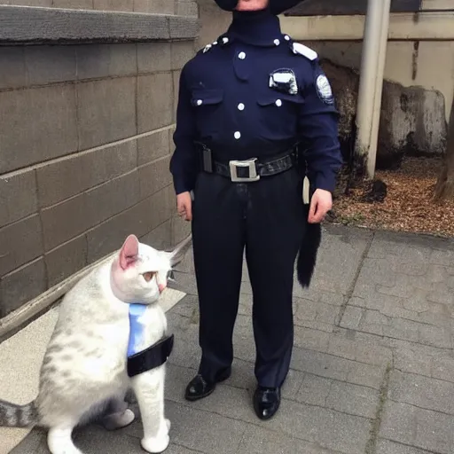 Image similar to a cat wearing a policeman outfit