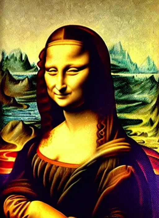 Prompt: Mona Lisa oil on canvas by Umberto Boccioni, seductive look, vivid colors, hyperdetail HQ