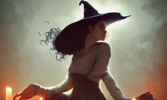 Image similar to witch doing a card trick, cardistry, cards, fantasy, digital art, soft lighting, nature, 8 k, fantasy concept art by greg rutkowski