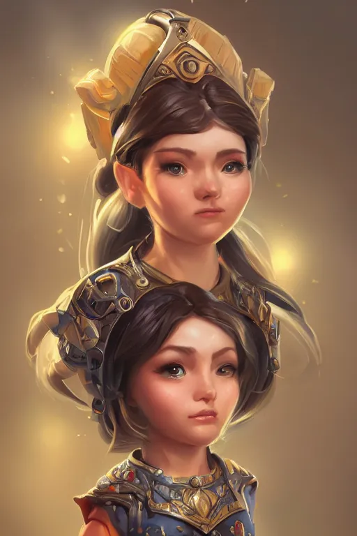 Image similar to three quarters portrait pose of a beautiful female gnome engineer, super powers, fantasy, intricate, elegant, highly detailed, digital painting, artstation, concept art,shining, sharp focus, illustration, art by Stanley Lau