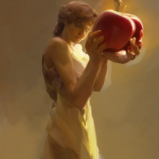 Image similar to the hand is reaching for the apple, painting by Craig Mullins, 4k, octane, digital painting, artstation, concept art, sharp focus, illustration, art by artgerm and greg rutkowski and alphonse mucha,