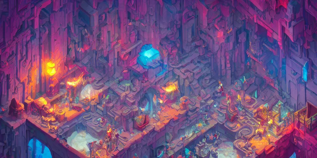 Prompt: isometric room of a room filled with white lava, house in the rock, colorful dream, glowing lights, epic fantasy, colorfully, detailed illustration, digital art, highly saturated colors, overdetailed art, concept art, detailed illustration, hd, 4 k, digital art, greg rutkowski, dan mumford, studio ghibli trending on artstation