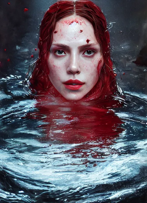 Prompt: A fancy portrait of the Scarlet Witch submerged in water by Greg Rutkowski, Sung Choi, Mitchell Mohrhauser, Maciej Kuciara, Johnson Ting, Maxim Verehin, Peter Konig, Bloodborne, 8k photorealistic, cinematic lighting, HD, high details, dramatic, atmospheric , trending on artstation