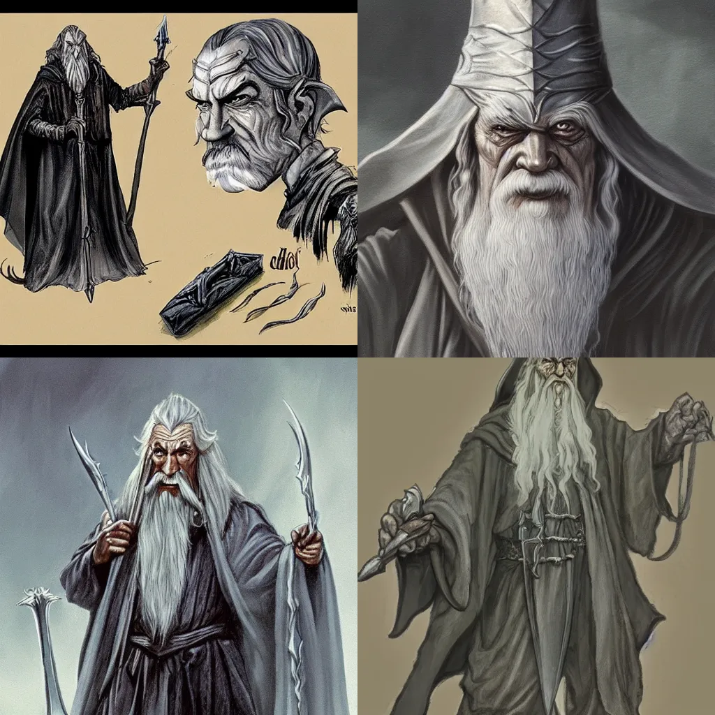 Prompt: evil Gandalf, fantasy concept art by Tolkien