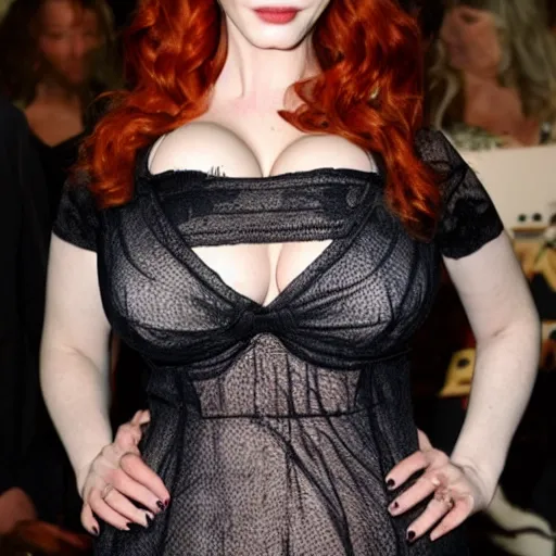 Prompt: christina hendricks bent over body,