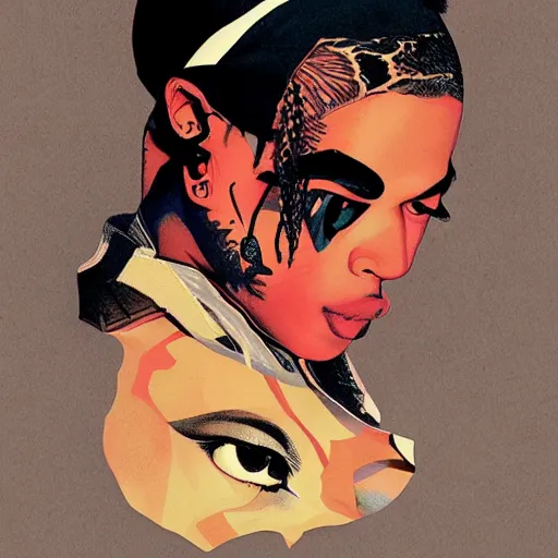 Prompt: XXXTentacion and Ski Mask the Slump God smoking by Sachin Teng + Karol Bak + Rolf Armstrong