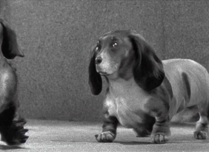 Image similar to stills from akira kurosawa's 1 0 7 dachshunds,