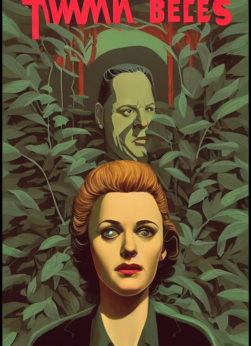 Image similar to Twin Peaks poster artwork by Michael Whelan and Tomer Hanuka, Karol Bak of teenage dream, from scene from Twin Peaks, clean, simple illustration, nostalgic, domestic