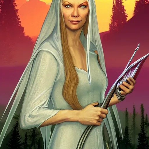 Image similar to galadriel in gta v, cover art by stephen bliss, boxart, loading screen