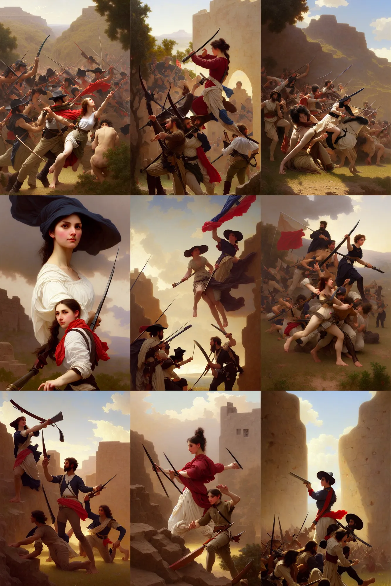 Prompt: depiction of the battle of the alamo, illustration by mandy jurgens and william adolphe bouguereau, artgerm, 4 k, digital art, surreal, highly detailed, artstation, digital painting, concept art, smooth, sharp focus, illustration by mandy jurgens and william adolphe bouguereau
