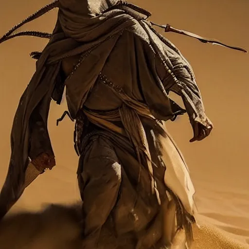 Prompt: amazing detailed awesome movie still of a sand wraith dressed as a tuareg