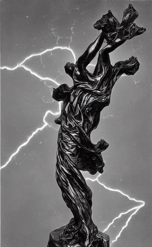 Image similar to lightning bolt black marble sculpture by gustave dore