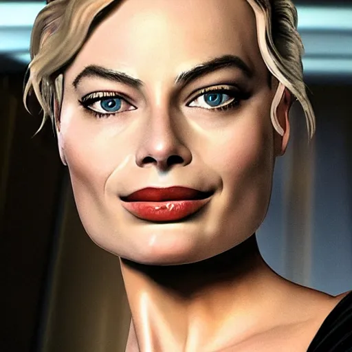 Prompt: Margot Robbie as a character in Mass Effect, facial scar
