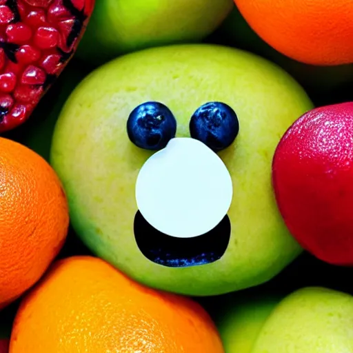 Prompt: fruit with eyes and mouth