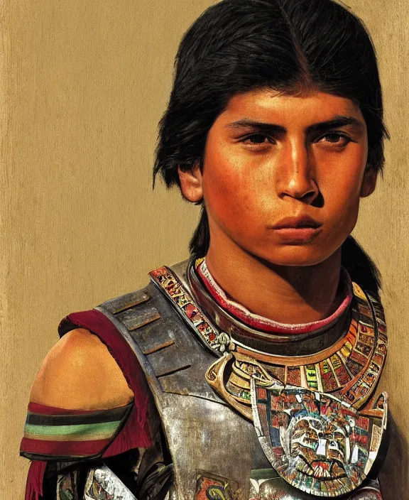 Prompt: portrait of a handsome young aztec warrior in old tenochtitaln, art by denys tsiperko and franz xaver kosler and bogdan rezunenko, hyperrealism