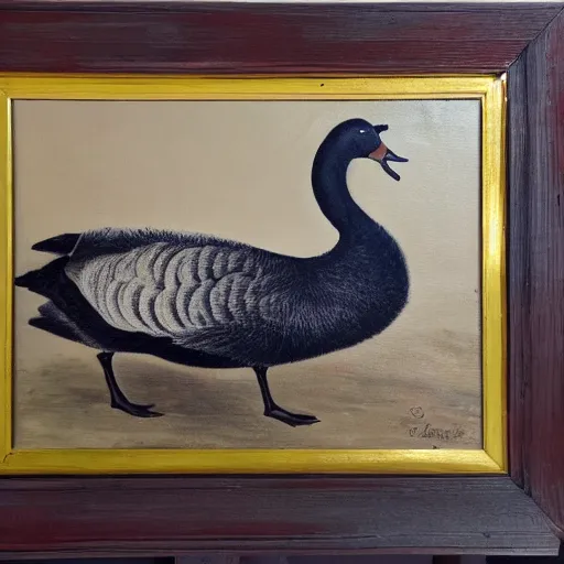 Image similar to oil painting of a goose with dozens of eyes all over its body