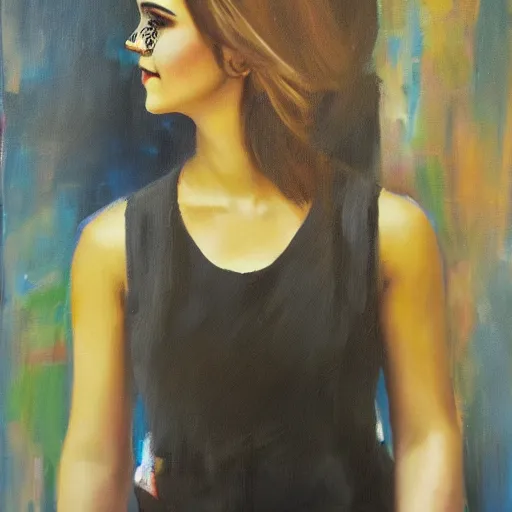Prompt: oil - on - canvas portrait of emma watson